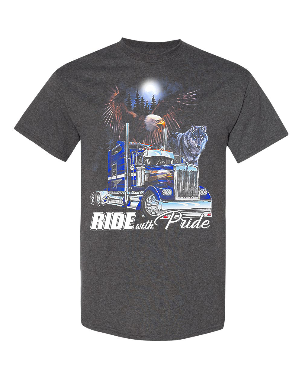 Ride With Pride – Eagle, Wolf & Semi-Truck Graphic Tee” image 1