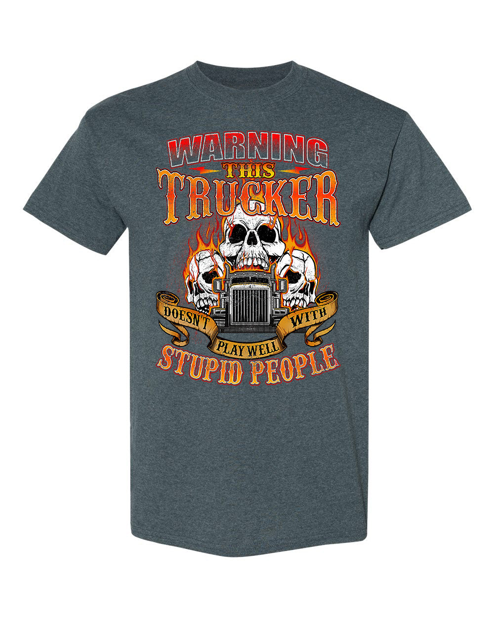 Trucker Warning Tee – Skull & Flames Edition image 2