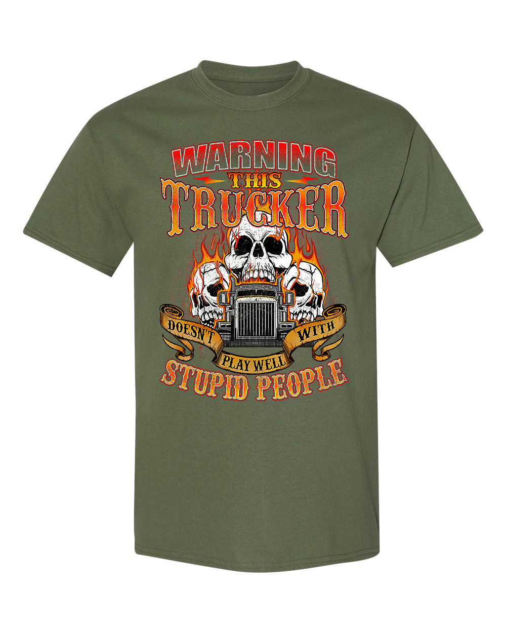 Trucker Warning Tee – Skull & Flames Edition image 3