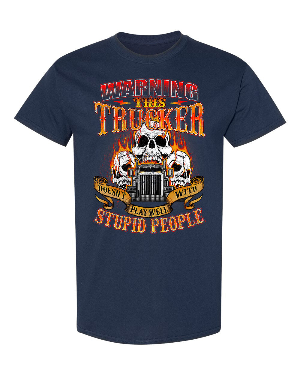 Trucker Warning Tee – Skull & Flames Edition image 4