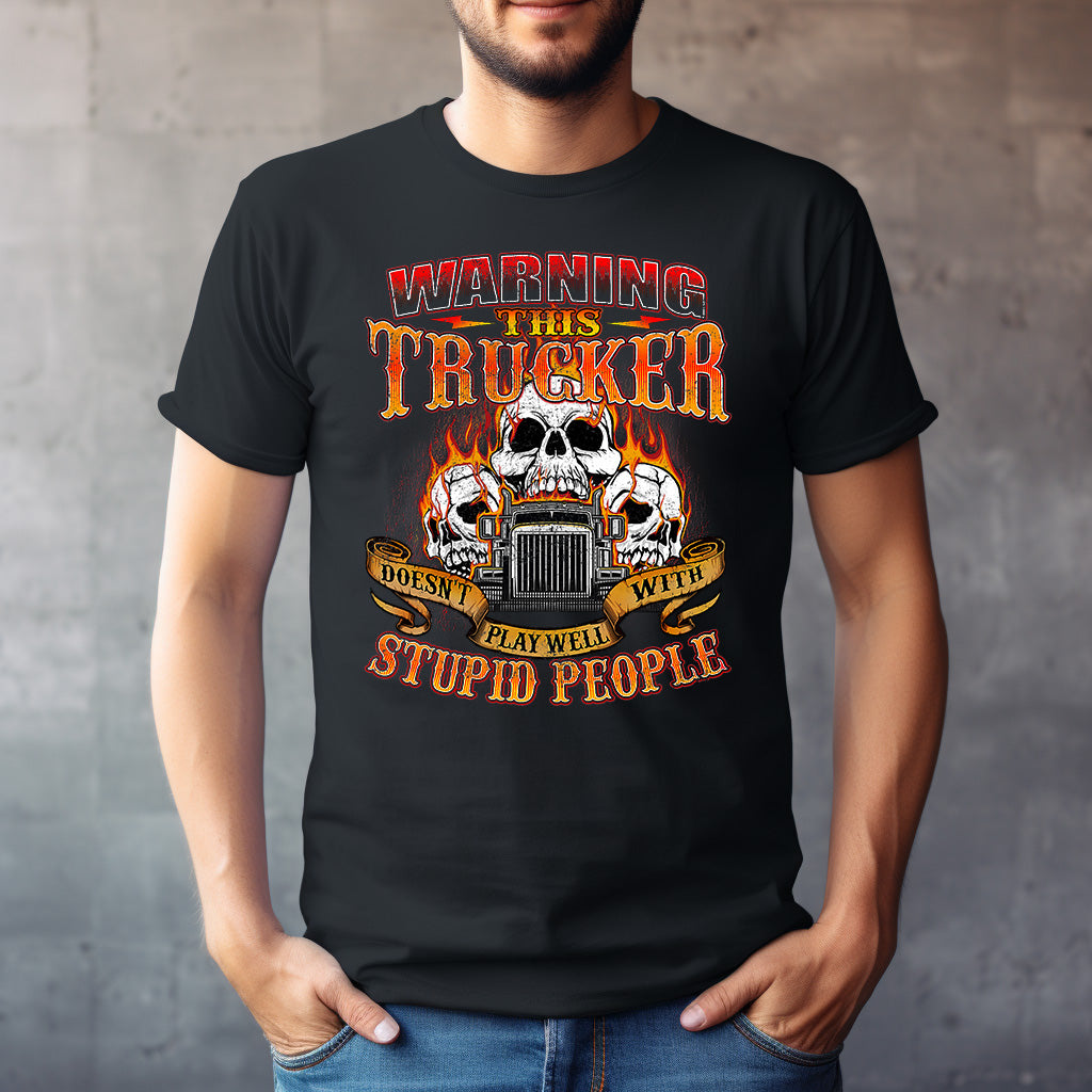 Trucker Warning Tee – Skull & Flames Edition image 0