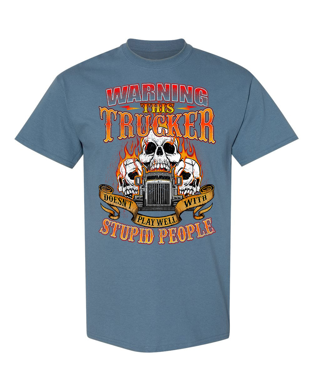 Trucker Warning Tee – Skull & Flames Edition image 5