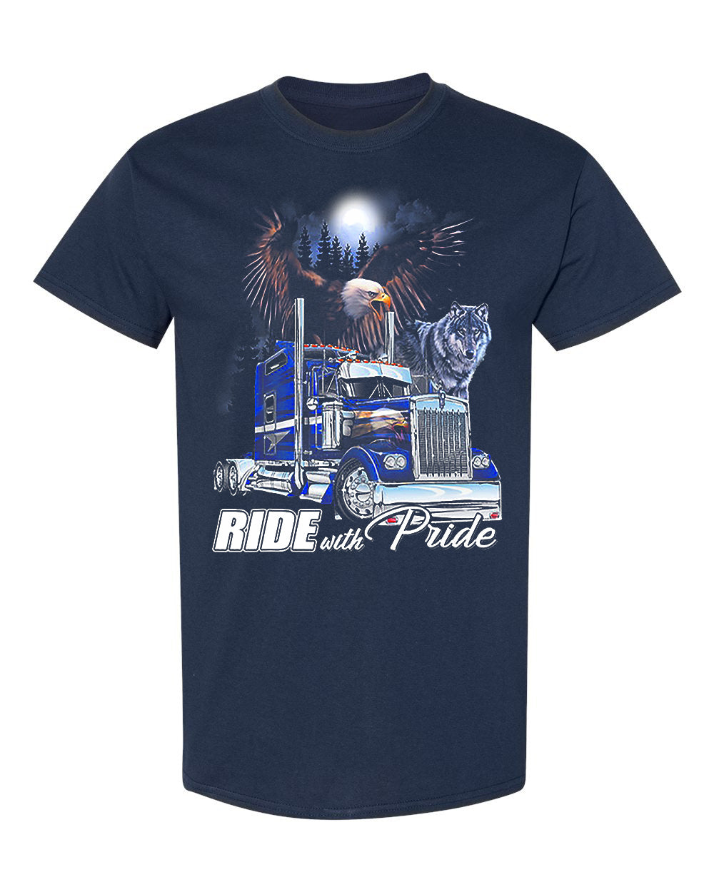 Ride With Pride – Eagle, Wolf & Semi-Truck Graphic Tee” image 3