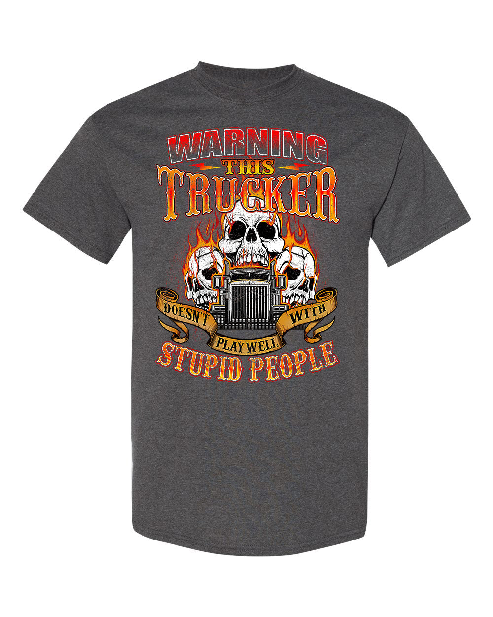 Trucker Warning Tee – Skull & Flames Edition image 1