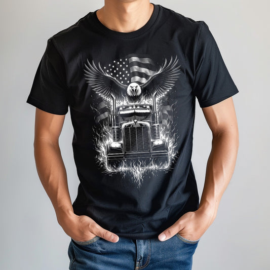 Patriotic Eagle Truck Driver T-Shirt image 0